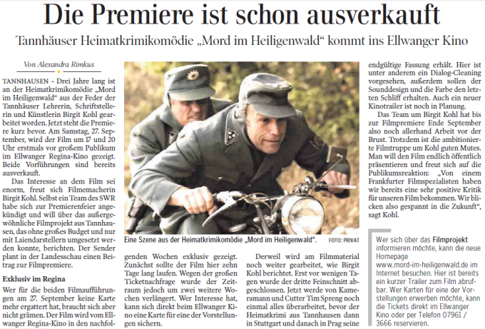Mord im Heiligenwald – Pressebericht in der Ipf- und Jagstzeitung